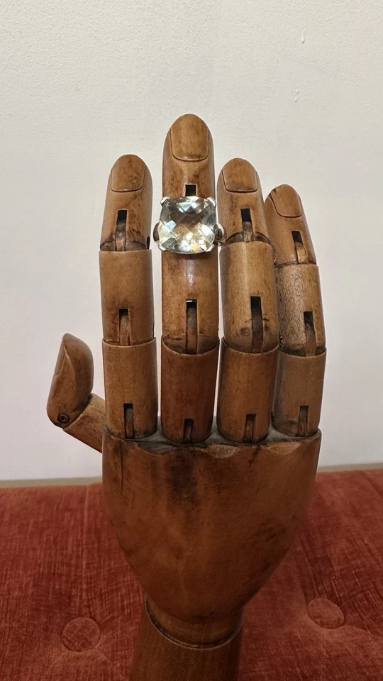 Anillo de plata de ley amatista verde | Aprox. 9ct. Corte cojín | Talla 6,5 Foto 1 de 4