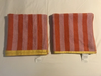 IKEA SLÅNHÖSTMAL "JUEGO DE 2" TOALLAS DE BAÑO RAYAS NARANJA/ROSA 28"x55" [NUEVO] Foto 1 de 4