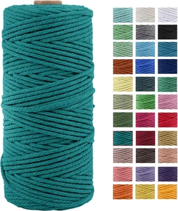 Cuerda de macramé gruesa de algodón natural de 3 mm x 109 yardas, 4 hilos de pavo real - Imagen 1 de 7