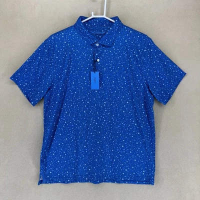 J McLaughlin Mens Royal Blue All Over Star Print Performance Polo Shirt - Image 1 of 4