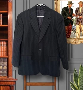 Abrigo deportivo de franela de lana a rayas azul marino corto Brooks Brothers 42S vintage - Imagen 1 de 16