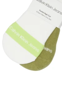 CALVIN KLEIN CK Mens 2 PAIRS White Green Trainer Socks One Size UK 6-11 EU 40-46 - Picture 1 of 3
