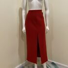 Carven Skirt Women's 40 Us 8 Red Virgin Wool Blend Lined Long Front Slit Nwt