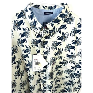 VTG Bugle Boy Mens Floral Blue Cotton Button Up Shirt Size XL Short Sleeve NWT - Picture 1 of 12