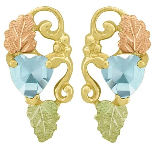 Pendientes de oro 10K Black Hills con corazón color aguamarina circonita cúbica Foto 1 de 1