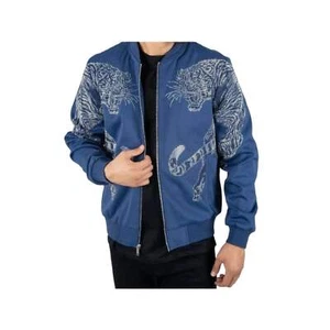 Chaqueta Platini Bamber para Hombres con Diseño de Estrás de León Cremallera BMJ8133 Azul - Imagen 1 de 12