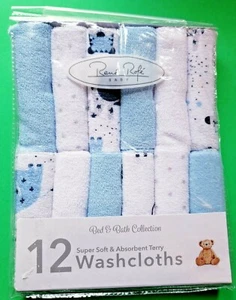 INFANT RENE ROFE BABY BLUE AND WHITE 12 WASHCLOTH SET NEW TERRY ABSORBENT - Picture 1 of 12