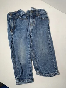 Boys Oshkosh B’Gosh Jean Pants Size 18 Months Lot of Two Pairs Elastic Waistband - Picture 1 of 9
