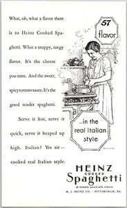 Anuncio impreso 1928 Heinz 57 Espaguetis cocidos en salsa de tomate con queso 6,75 x 10 - Imagen 1 de 3