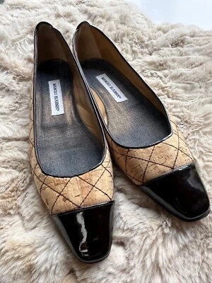 Bailarina de corcho acolchada MANOLO BLAHNIK plana 40 charol puntera Foto 1 de 4