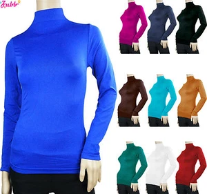 SOFT SEAMLESS STRETCH LONG SLEEVE SHIRT TURTLENECK MOCK HIGH NECK TOP SLIM FIT - Picture 1 of 20