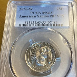 2020 W American Samoa NP Quarter 25c PCGS MS63 Privy Mark V75 Bat Coin - Picture 1 of 3