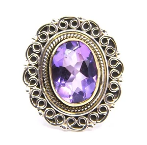 7.80 GM 925 Argento Sterling Naturale Ametista Gemma Bicolore Misura Anello 10 " - Foto 1 di 7