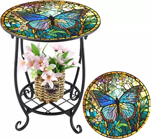 14 Outdoor Side Table round Small Mosaic Patio Accent Indoor End Plant Metal Cof - Picture 1 of 6