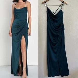 Moments of Beauty Maxikleid dunkel türkis Satin Wasserfallausschnitt Tulpe - Bild 1 von 7