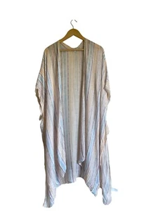 Moss Rose One Size White Striped Viscose Tunic Kimono Wrap Cover Up Pool Resort - Picture 1 of 11