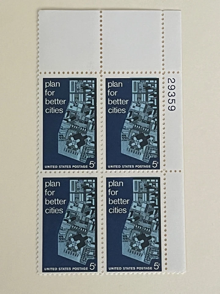 1967 Plate Block of 4 stamps - Scott 1333 - Plan/ Better Cities -  5 cents - MNH - Image 1 of 1