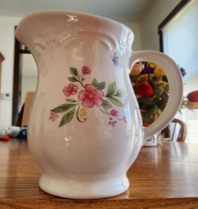 Meadow Lane Creamer Sauce Pitcher 12 oz Pfaltzgraff Stoneware White Pink Green ! - Picture 1 of 16