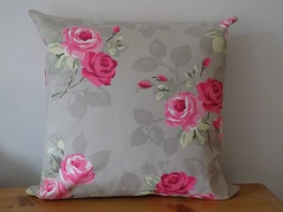 Floral Cushion Cover Pink & Beige Cotton Canvas Throw Pillow 16”18" Zip Handmade - Image 1 of 4