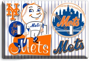 RETRO MR MET NEW YORK METS BASEBALL TEAM 3 GANG LIGHT SWITCH PLATE ROOM HD DECOR - Picture 1 of 1