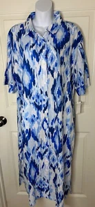 New Nottibianche Blue Large Print Short Sleeve Long Shirt Linen Dress - Picture 1 of 9