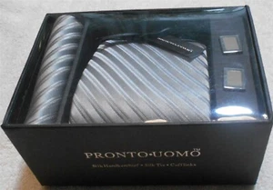 Pronto-Uomo, Gray Silk Handkerchief, Silk Tie & Cuff Links - Picture 1 of 1