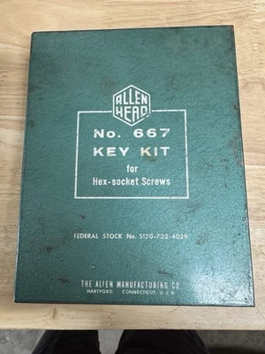 Vintage ALLEN HEAD NO. 667 HEX KEY SET, Allen Wrenches, Metal Box, USA - Image 1 of 4
