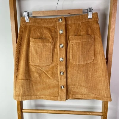 Falda Dotti Mujer 10 Marrón Pana Mini Línea A Botón Bolsillos Frontales Cintura Alta Foto 1 de 4