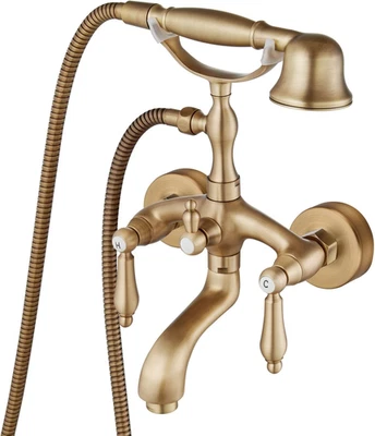 Antiguo kit de llenado de caño para grifo de bañera de latón solo montaje en pared con doble luz Foto 1 de 4