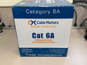 CABLE MATTERS 1000FT CAT 6A IN-WALL (CM) Rated 23AWG SSTP ETHERNET CABLE (BLUE) - Afbeelding 1 van 4
