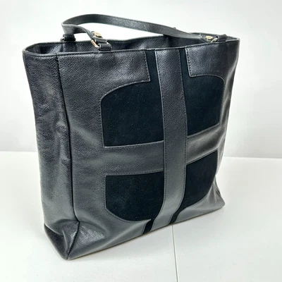 Bolso de Mano Elaine Turner Cleo Cuero Negro Gamuza Acento Forro Rojo Buen Estado Foto 1 de 4