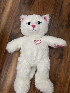 Build a Bear weiße Katze Kätzchen Kätzchen mit rosa Herz Stofftier Plüschtier 18 Zoll - Bild 1 von 4