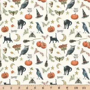 Trick or Treat Spooky Cream CD15962 Teresa Kogut 100% Cott Fabric by  half yard - Picture 1 of 2