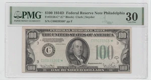 1934D STAR $100 Federal Reserve Note - Graded 30, FR #2156-C STAR - Picture 1 of 2