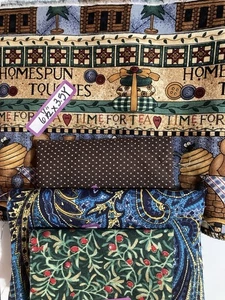 Lot of 4 Cotton Fabric Long Border Cut & Coordinating Primitive Tea Time Lot #20 - Picture 1 of 5