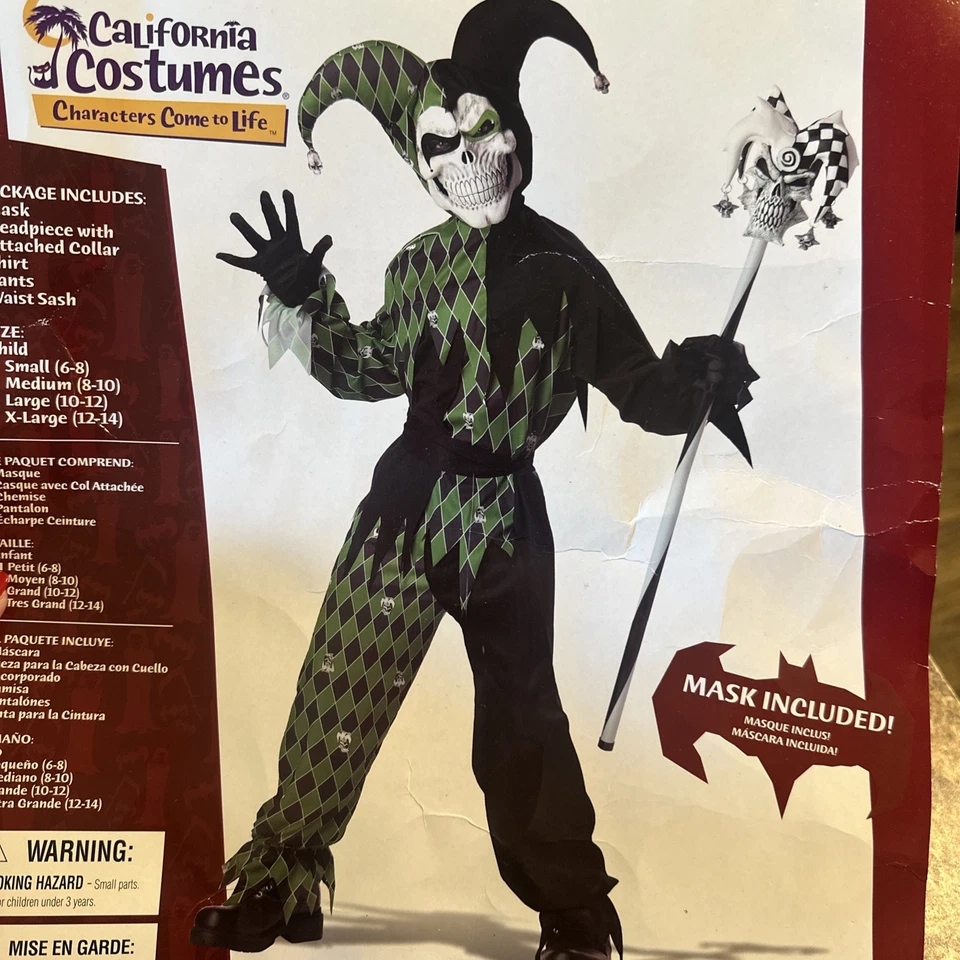 Disfraz de California Chistes para niños Malvado Payaso aterrador Circo Bufón Conjunto M Foto 1 de 4