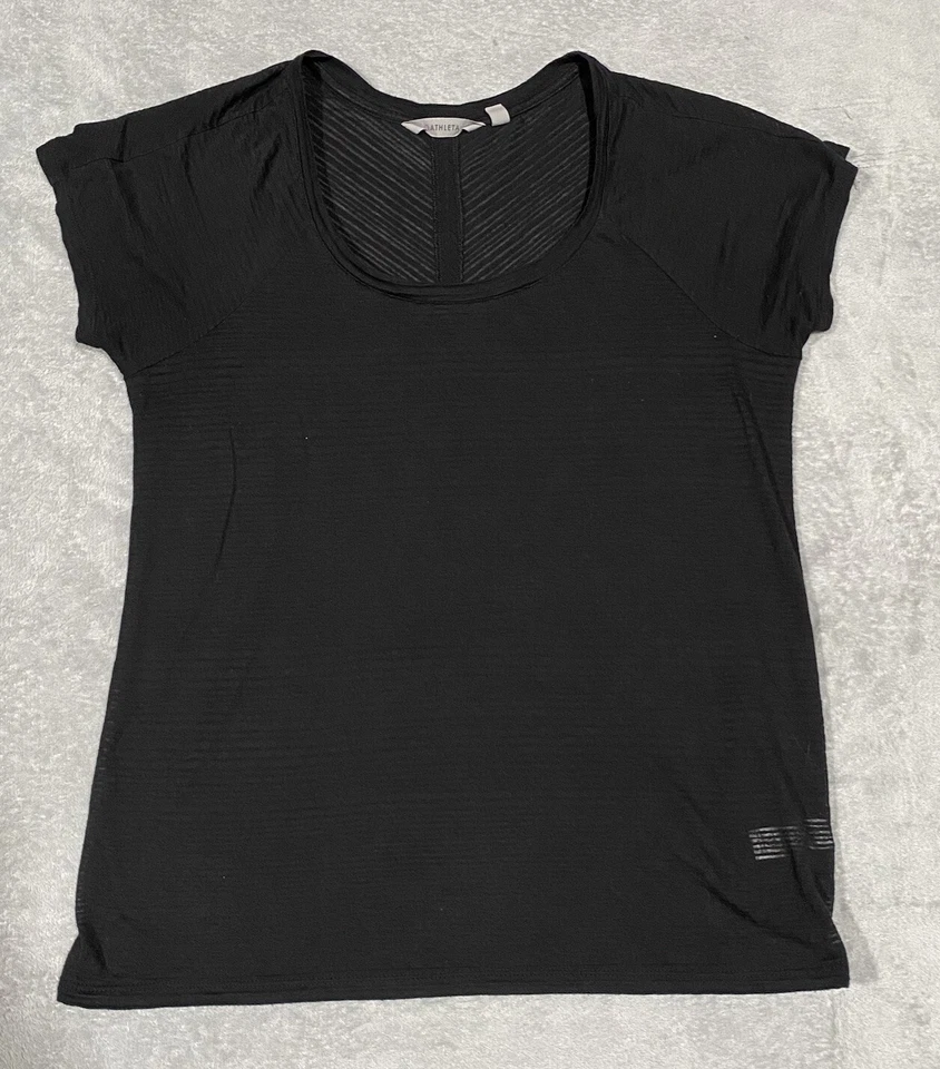 Athleta Illuminate TShirt Size S Black Semi Sheer Striped Lightweight Gym Yoga - Image 1 of 4