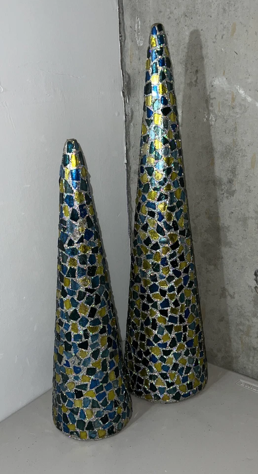 "2 mosaicos de vidrio cono de vacaciones topiario multicolor 24"" y 18""" Foto 1 de 4