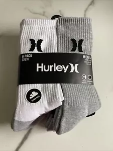 New Hurley Cushioned Everyday 6 Pack Sport Active Logo Crew Cut Socks Mixed - Picture 1 of 6