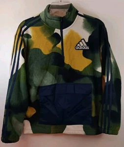 Adidas Fleece Pullover Multicolored Youth Size Large Center Pocket 1/4 Zip Camo - Picture 1 of 10