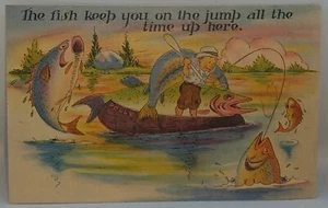 Tarjeta postal humorística cómica Asheville de colección Fish Keep You On The Jump todo el tiempo - Imagen 1 de 2