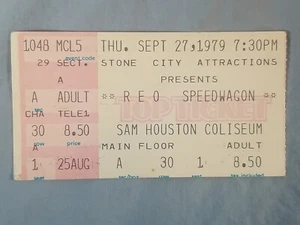 9-27-79 1979 REO SPEEDWAGON Vtg Concert Ticket Stub Sam Houston Coliseum Texas - Picture 1 of 2