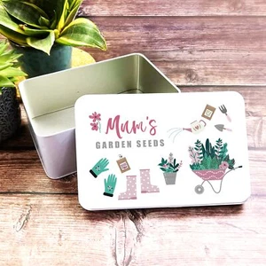 Pink Set Of Tools & Equipment Mum's Gardening Seeds Rectangle Personalised Tin - Picture 1 of 1