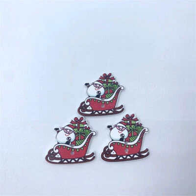 50X Christmas Santa Claus sled Wooden Buttons decoration Sewing Scrapbookin 30mm - Image 1 of 3
