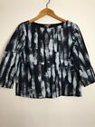 Cos Top Navy White Brush Strokes Uk 10 Boxy Abstract Denim 3/4 Sleeve Structured