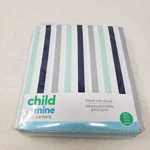 Carter's Child of Mine Boys Fitted Crib Sheet Mint Green Multi-Colored Striped - Picture 1 of 4