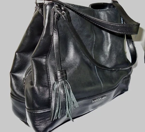 TIGNANELLO SCHWARZ LEDER SCHULTERTASCHE HANDTASCHE GELDBEUTEL MIT QUASTE DREIFACHFACHFACH - Bild 1 von 12