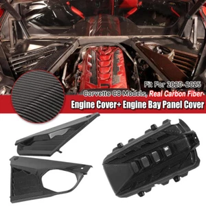 Real Carbon Fiber Engine Cover+ Engine Bay Panel Cover For 2020-2025 Corvette C8 - Picture 1 of 23