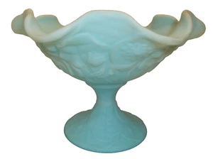 Plato de caramelo de compota acanalada satinada azul lirio de agua Fenton de colección - Imagen 1 de 10