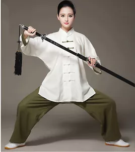 100% lino naturale kung fu tai chi arti marziali shaolin uniforme abbigliamento - Foto 1 di 15